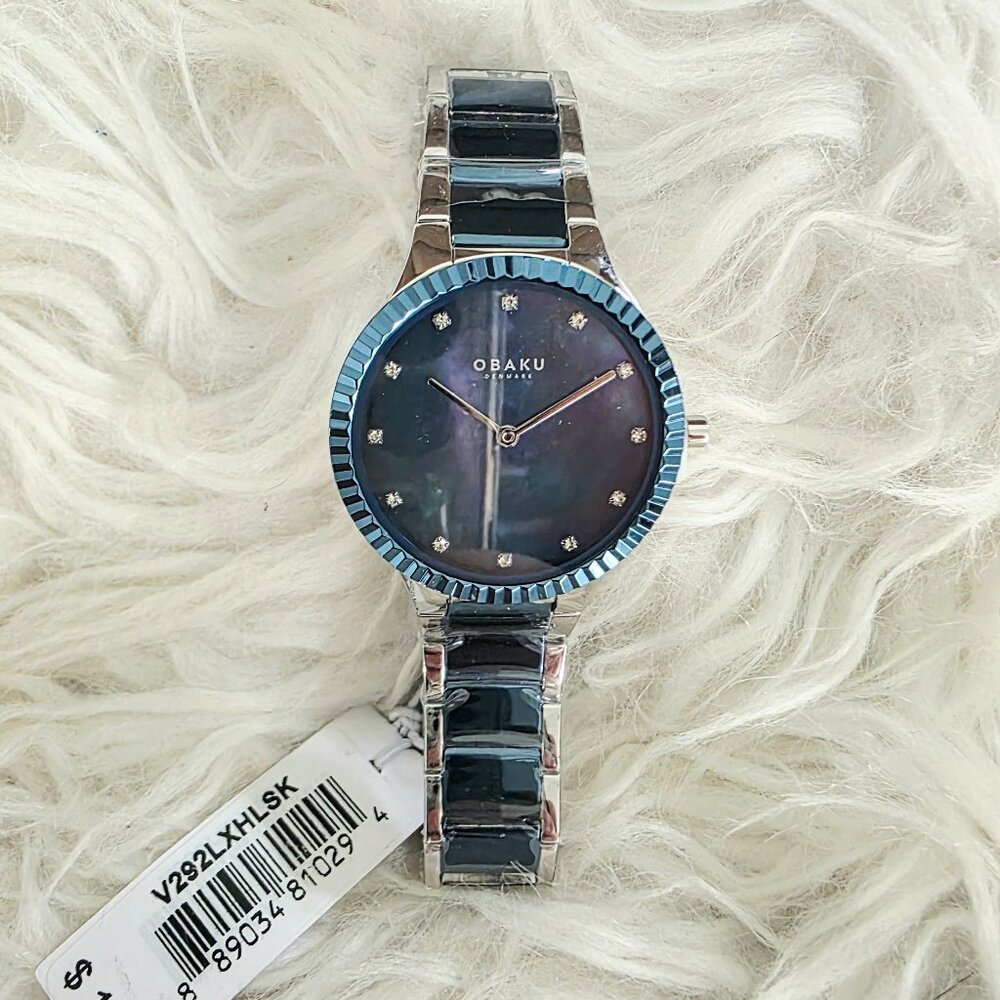 NWT Obaku Ladies Watch - Beautiful Teal/Sapphire Blue - Rhinestone Accents-
